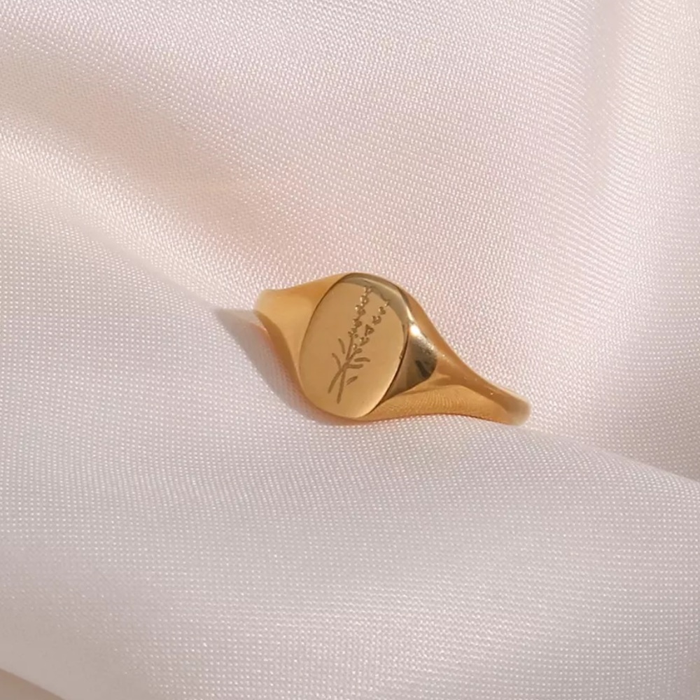 18K Gold Engraving Sunflower Ring, cute Ring, shiny Ring. - Picture 5 of 6